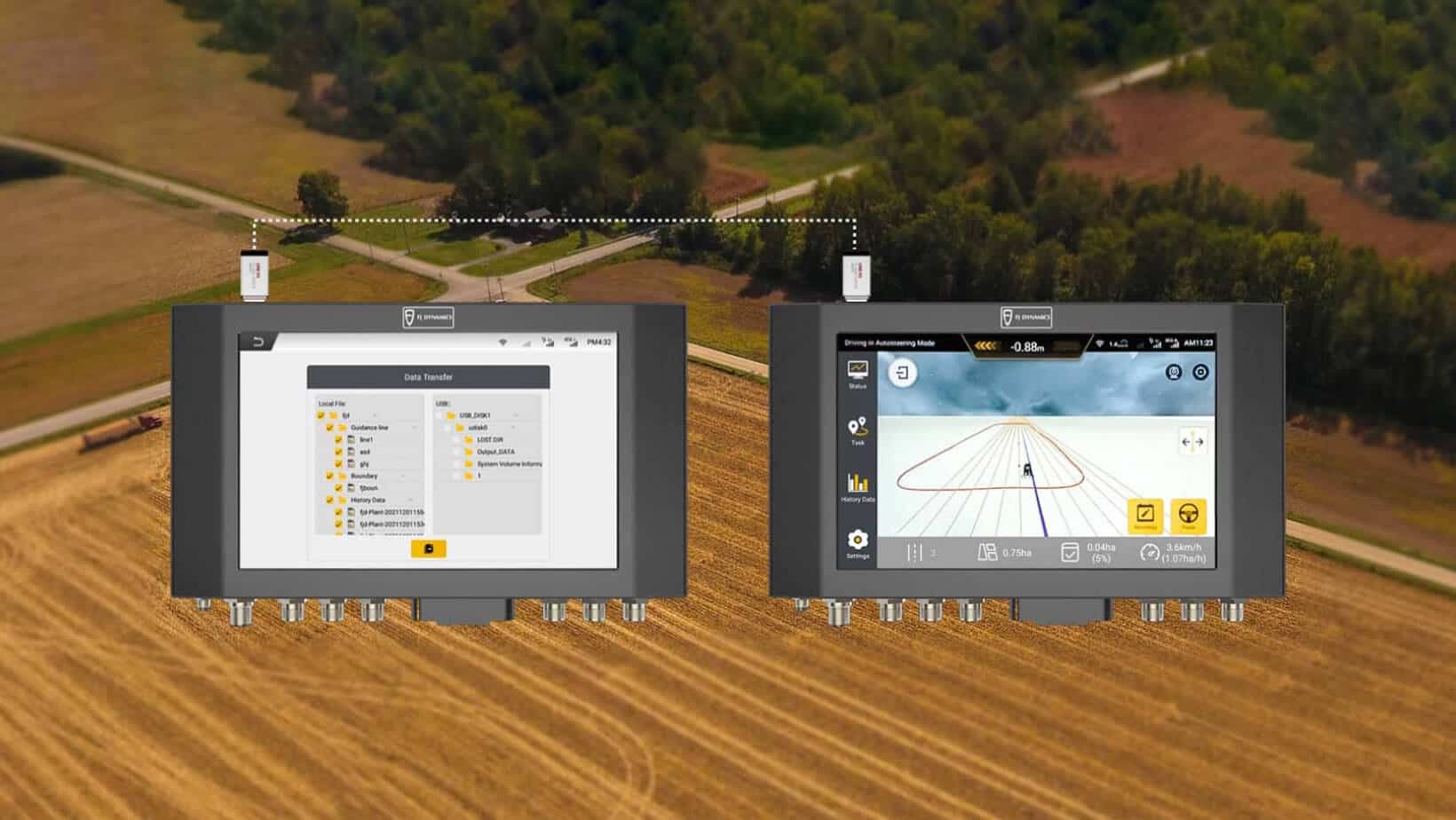 Transfer field info between machines with a USB stick in the format of .SHP (SHX/DBF/SHP) and .ISOXML.
